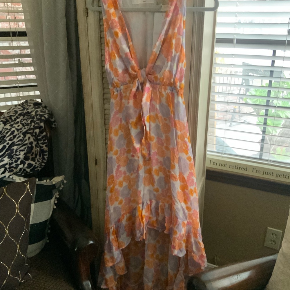 Sundress Floral High Low Dress with Tie Front